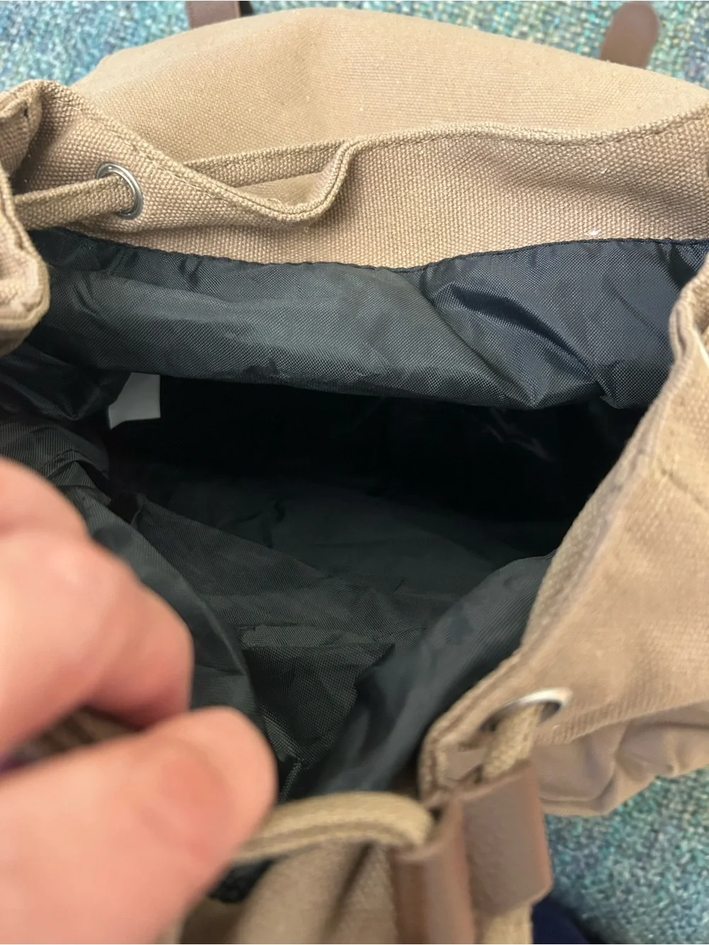 Bella Russo Drawstring Khaki Canvas Backpack 18